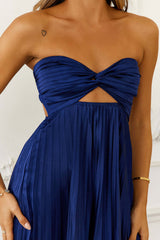 Clouds Of Love Strapless Pleated Maxi Dress Navy