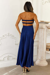 Clouds Of Love Strapless Pleated Maxi Dress Navy