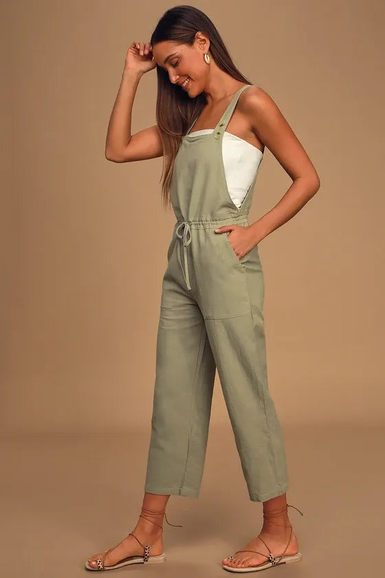 Verona Sage Green Drawstring Wide-Leg Jumpsuit