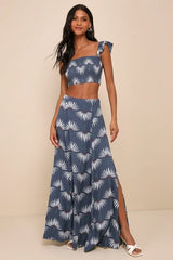 Trancoso Dusty Blue Floral Print Two-Piece Maxi Dress