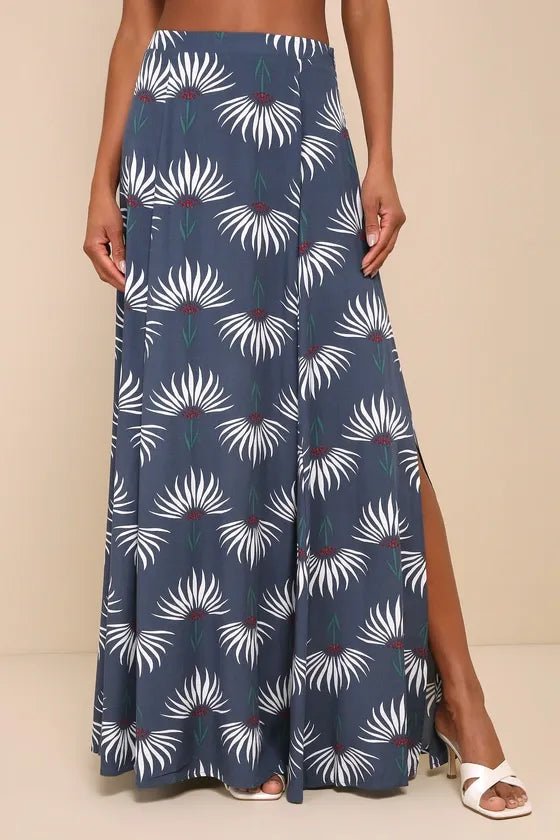 Trancoso Dusty Blue Floral Print Two-Piece Maxi Dress