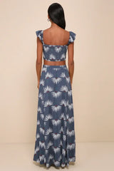 Trancoso Dusty Blue Floral Print Two-Piece Maxi Dress