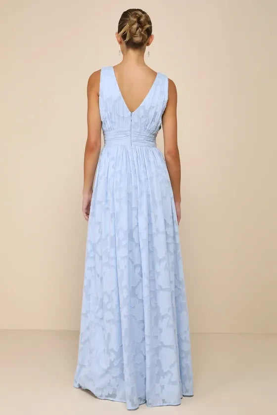 Sweet Sophistication Light Blue Burnout Floral Maxi Dress