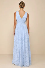 Sweet Sophistication Light Blue Burnout Floral Maxi Dress