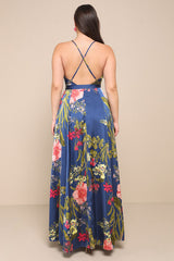 Still the One Blue Floral Print Satin Maxi Dress