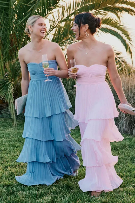 Seriously Sensational Light Blue Strapless Tiered Maxi Dress