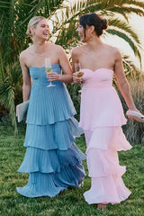Seriously Sensational Light Blue Strapless Tiered Maxi Dress