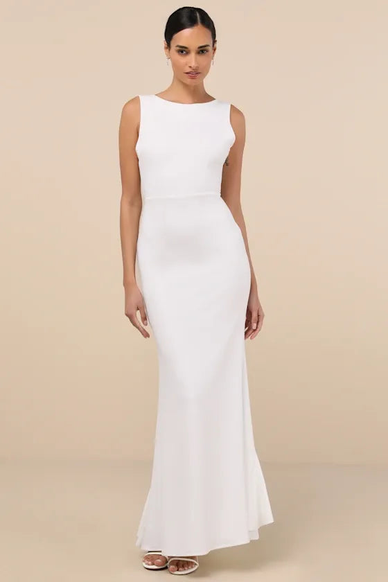 Exquisite Refinement Ivory Backless Bow Ruffled Maxi Dress