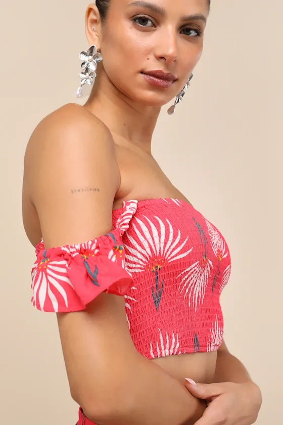 Trancoso Coral Floral Print Two-Piece Maxi Dress