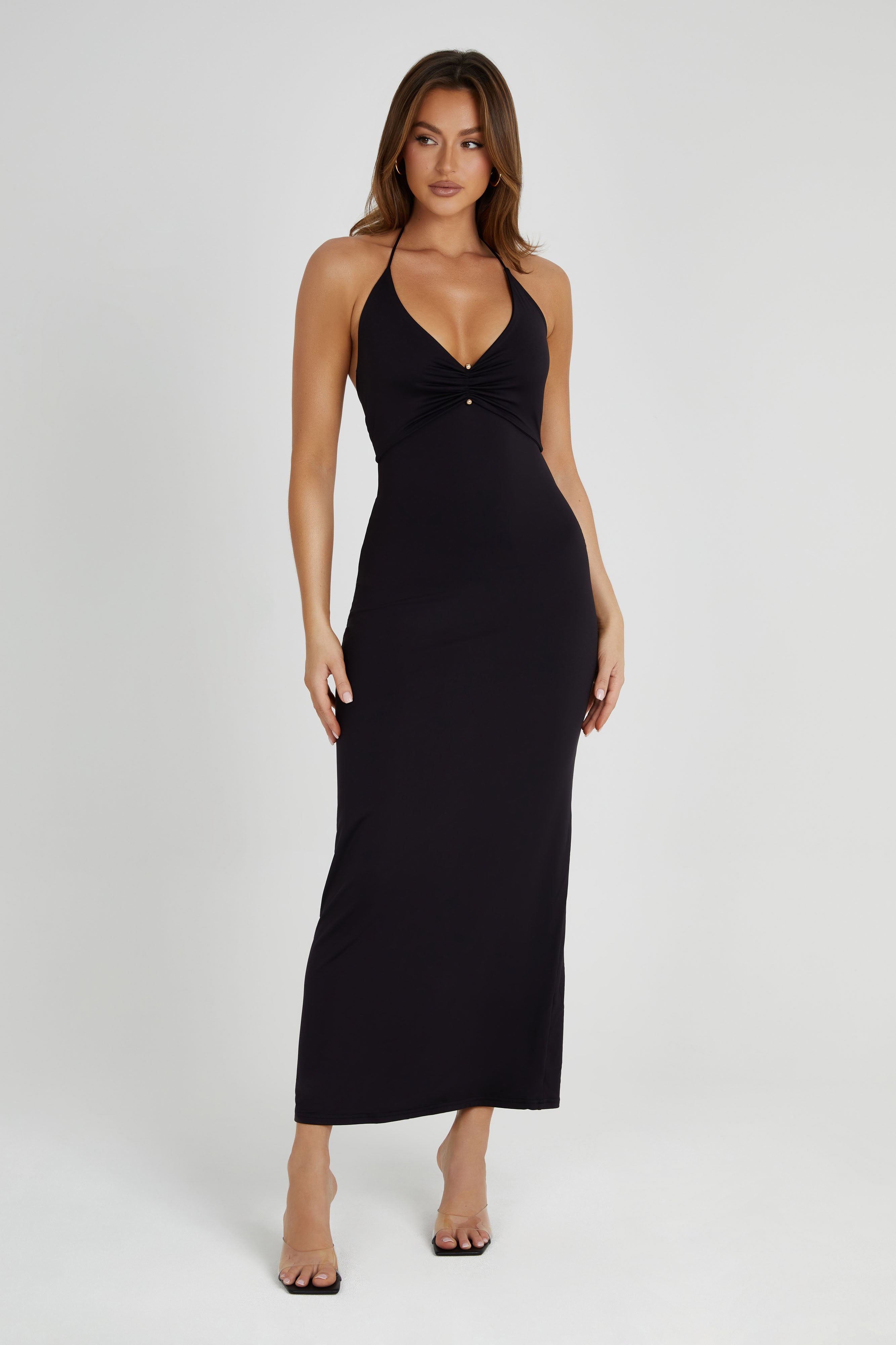 Heidi Recycled Nylon Pin Detail Midi Dress - Black