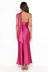 Glistening Star Satin Maxi Dress Hot Pink