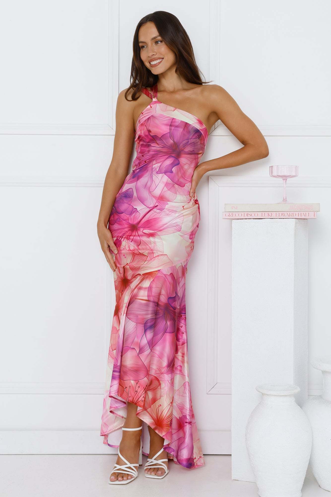 Call Me Pretty One Shoulder Satin Maxi Dress Purple