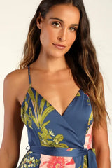Still the One Blue Floral Print Satin Maxi Dress