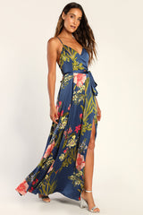 Still the One Blue Floral Print Satin Maxi Dress
