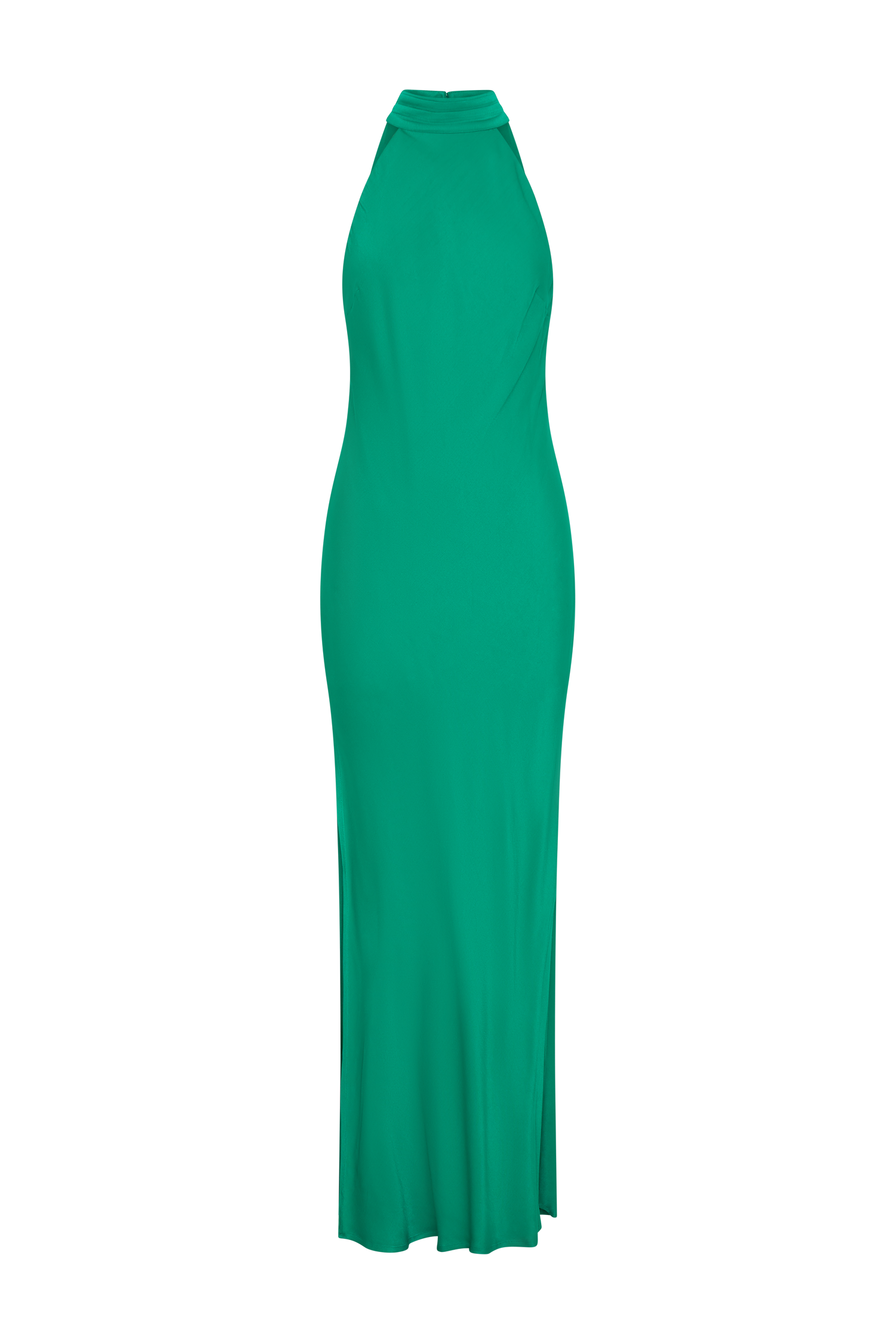 Claire Satin Drape Back Maxi Dress with Split - Green