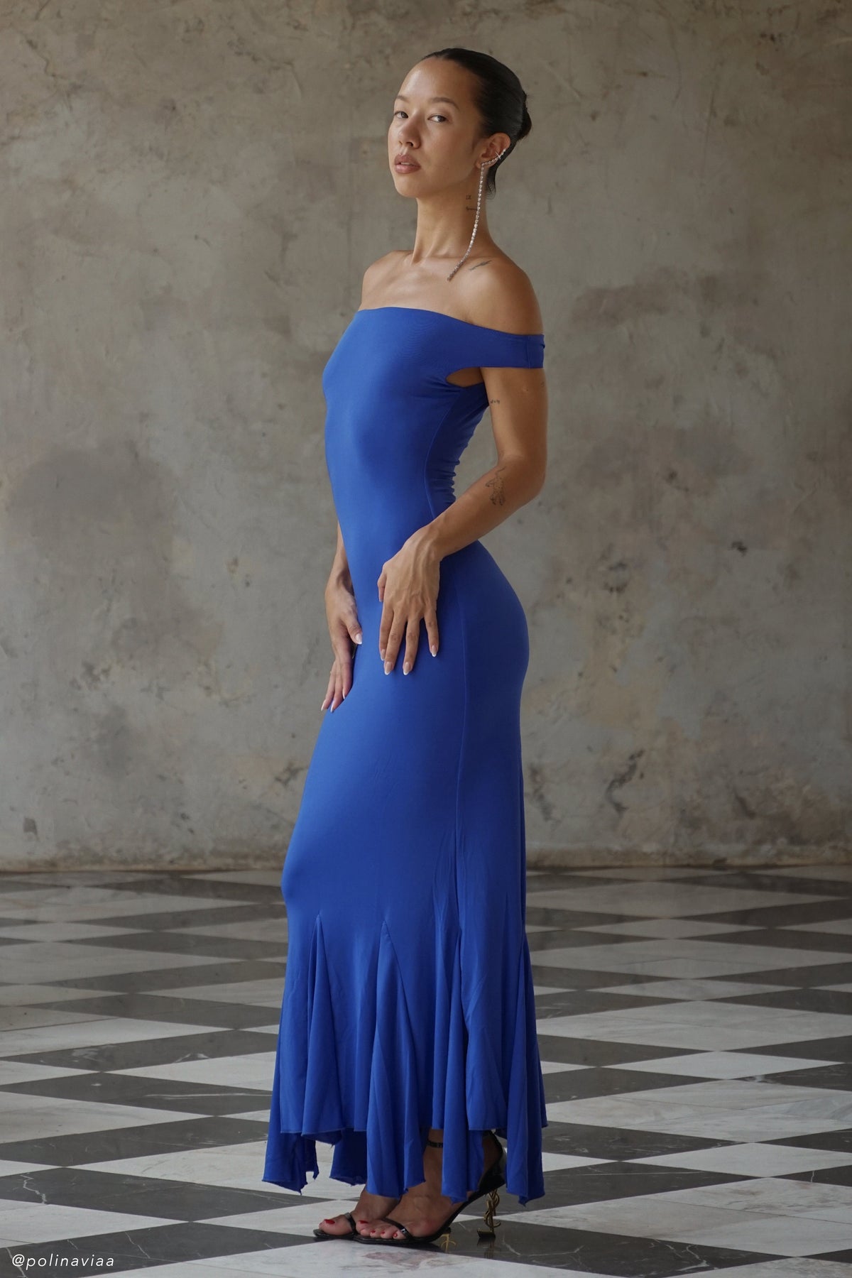 Analina Slinky Handkerchief Midi Dress - Cobalt Blue